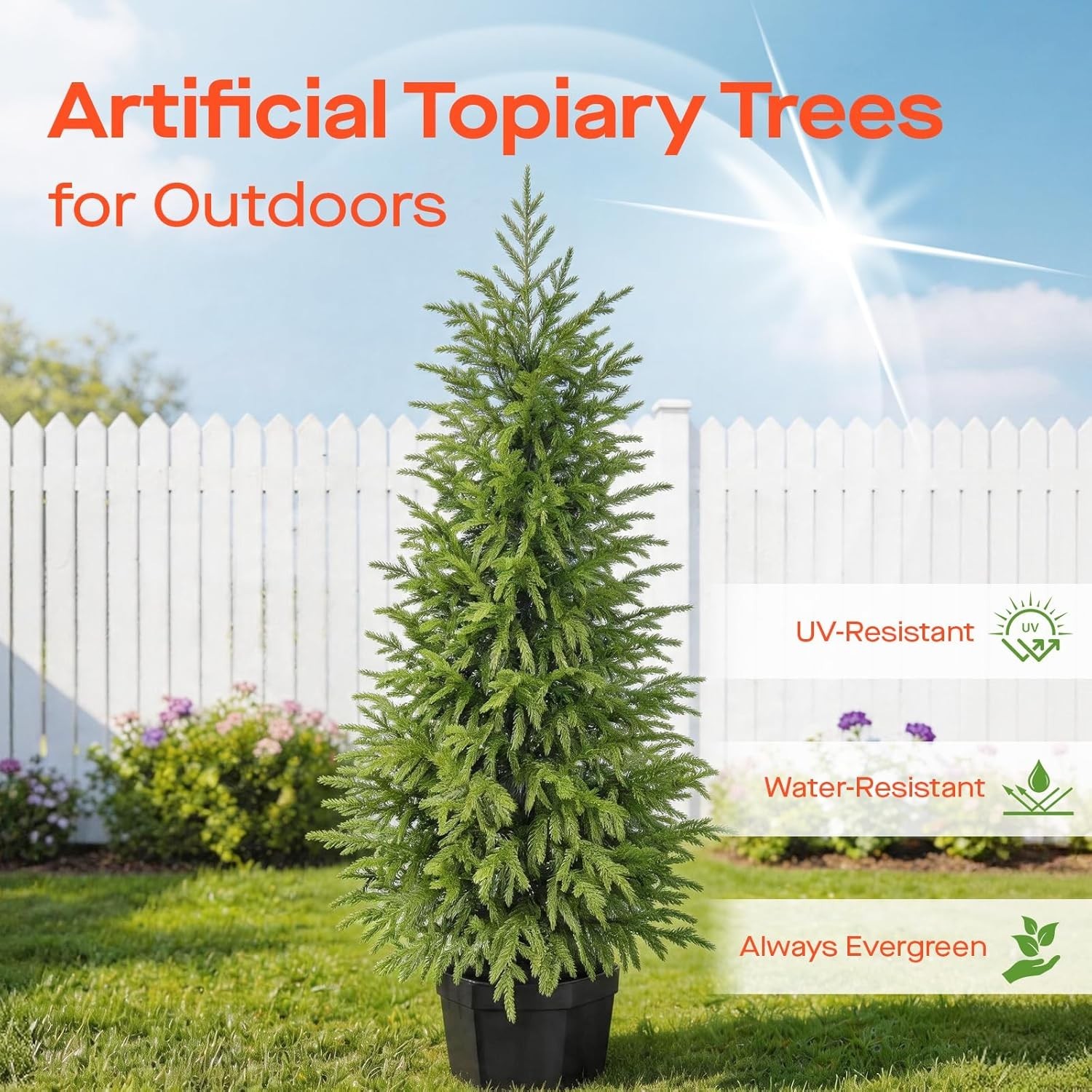 3FT Potted Outdoor Topiary Set of 2, UV Resistant Artificial Outdoor Plants w…