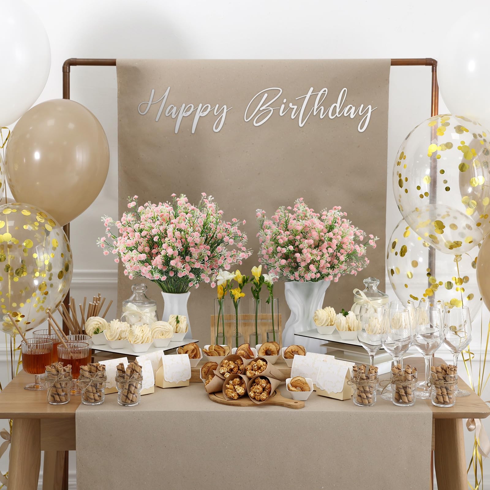 Babys Breath Artificial Flowers 12 PCS Light Pink Fake Gypsophila Wedding Decor