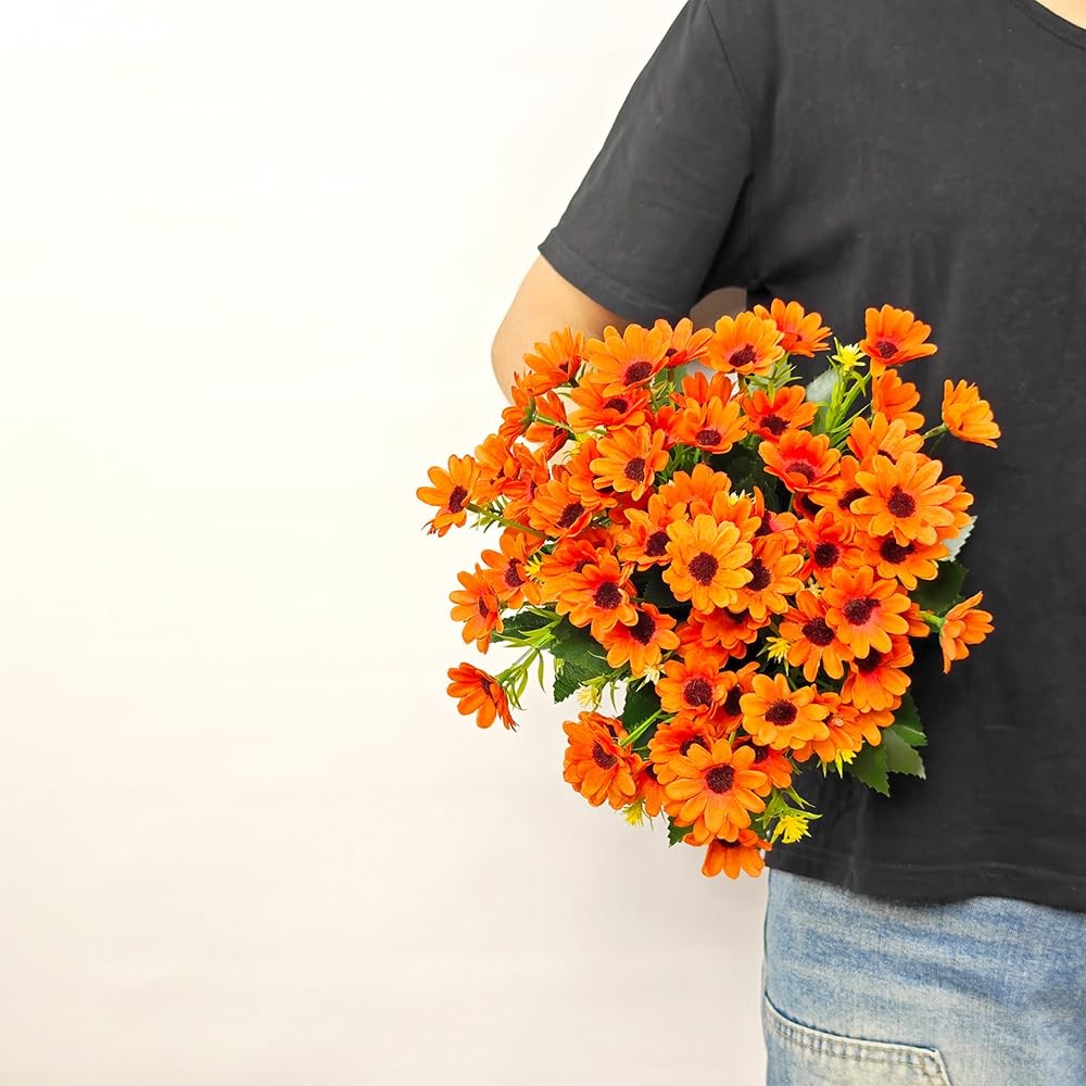 5 PCS Orange Real Touch Artificial Daisy Flowers Fake Bouquet for Home Decor
