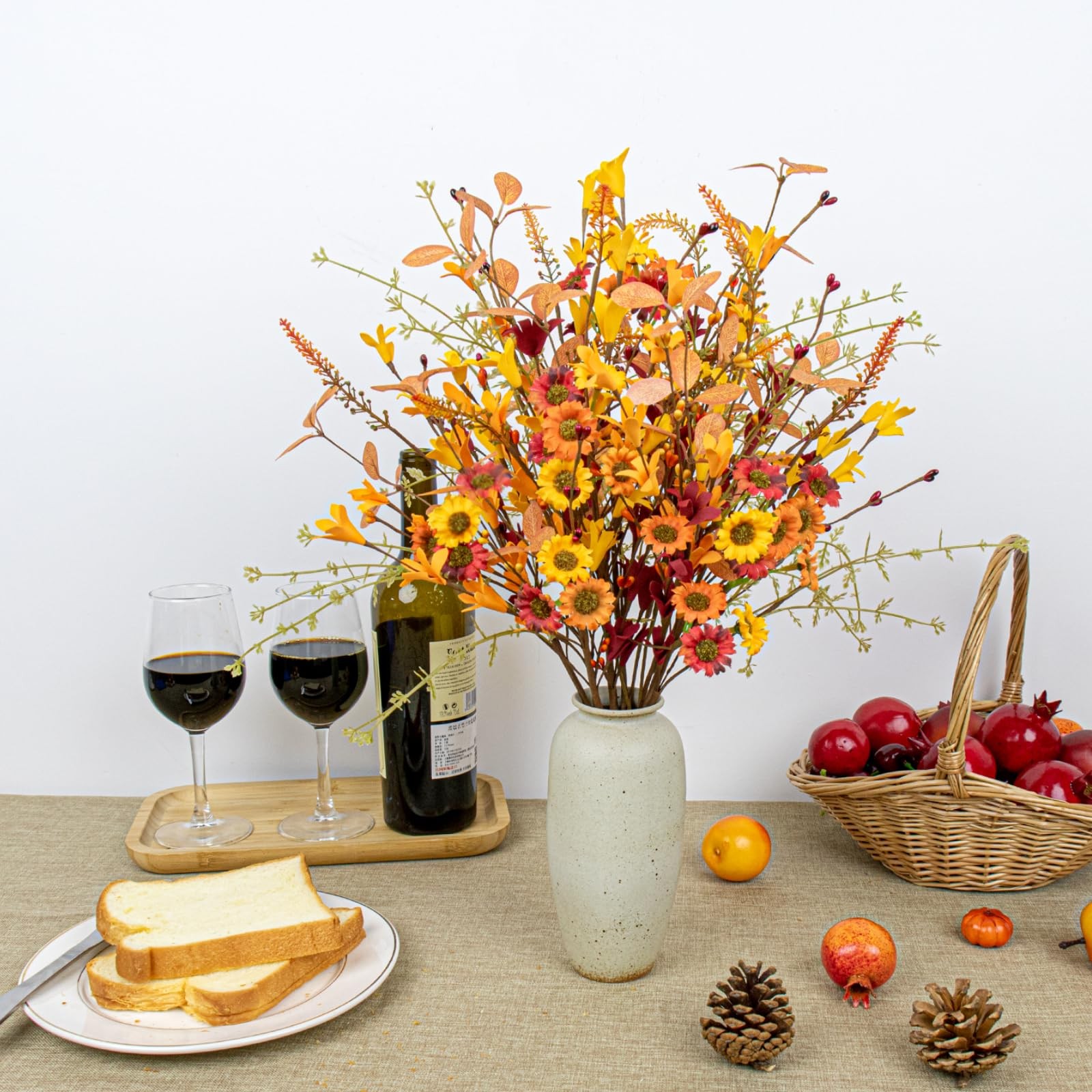 12 PCs Artificial Fall Flowers 17 Inches Vintage Autumn Stems Rustic Orange