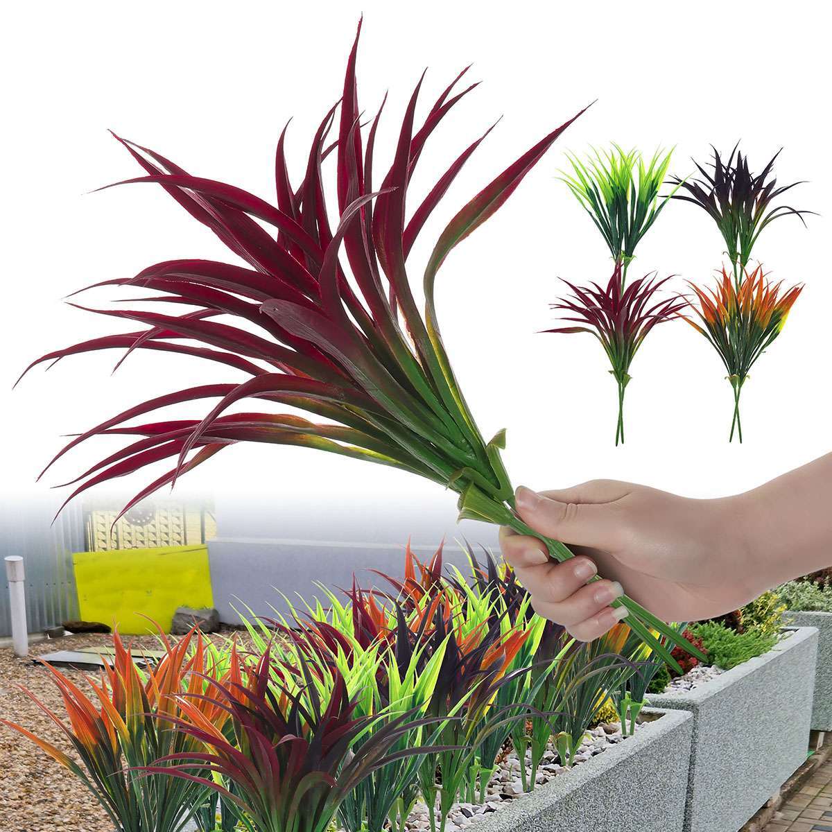 2~6Bundles Artificial Grass Fake Plants Outdoor UV Resistant Greenery Stem Decor