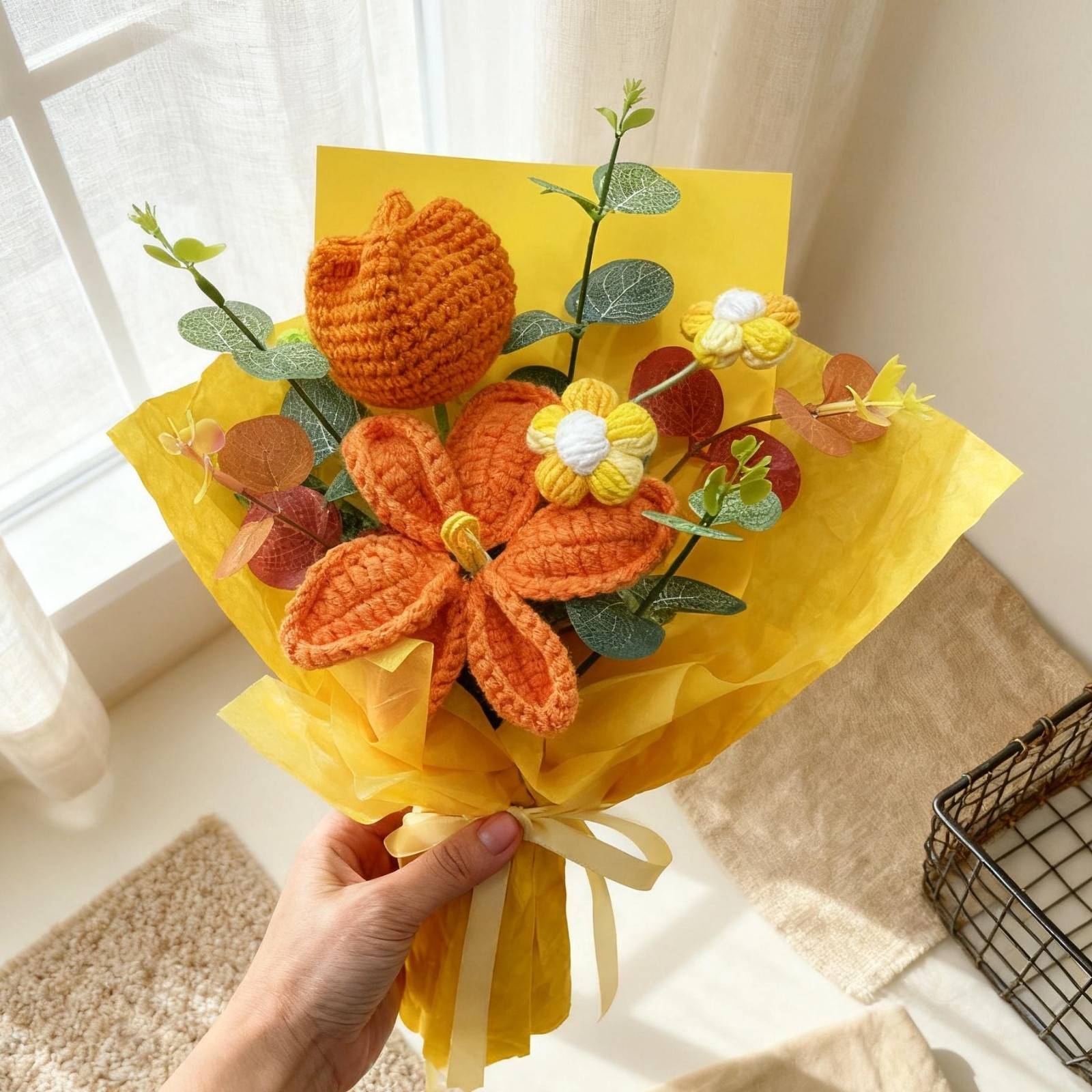 Crochet Carnation Rose Bouquet Handmade Mother’s Day Mom Keepsake Flowers Gift