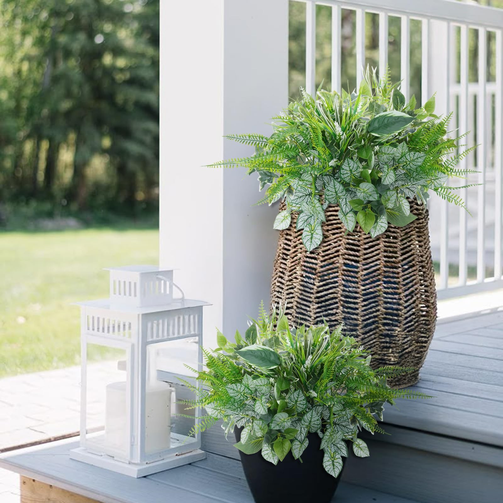 16 Bundles Artificial Greenery Stems for Outdoors Faux Plants UV Resistant Fa…