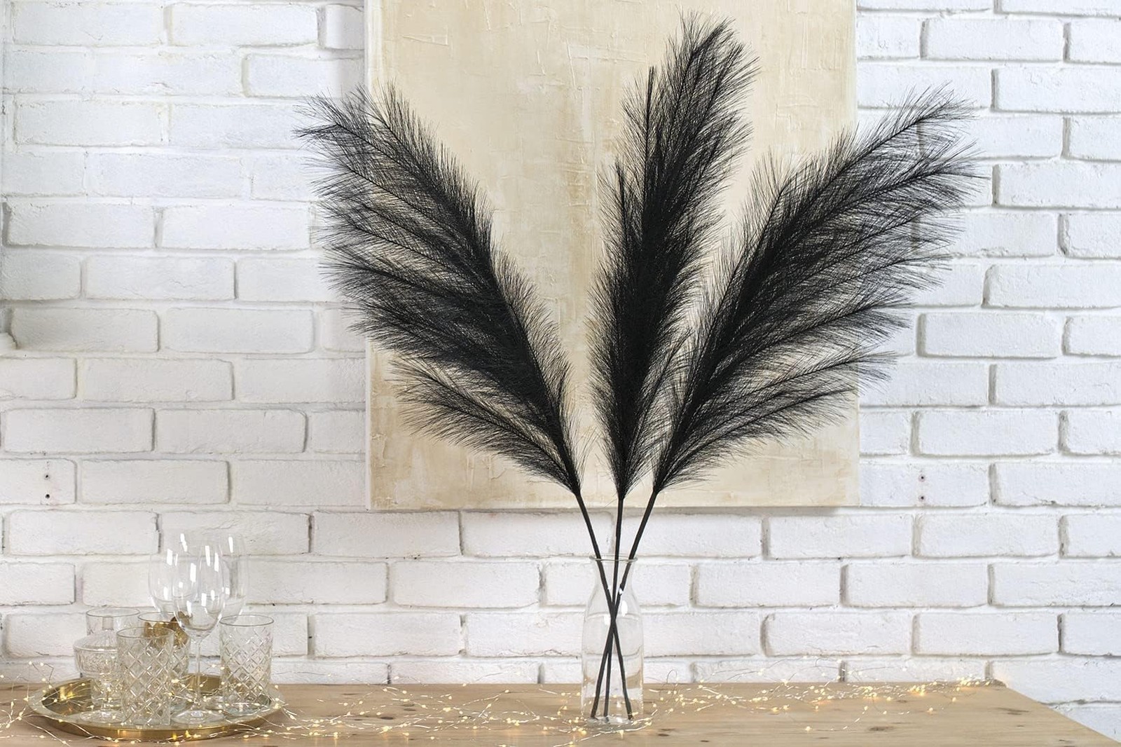 43” Black Pampas Grass Decor Tall 3PCS Living Room Artificial Pompas Vase