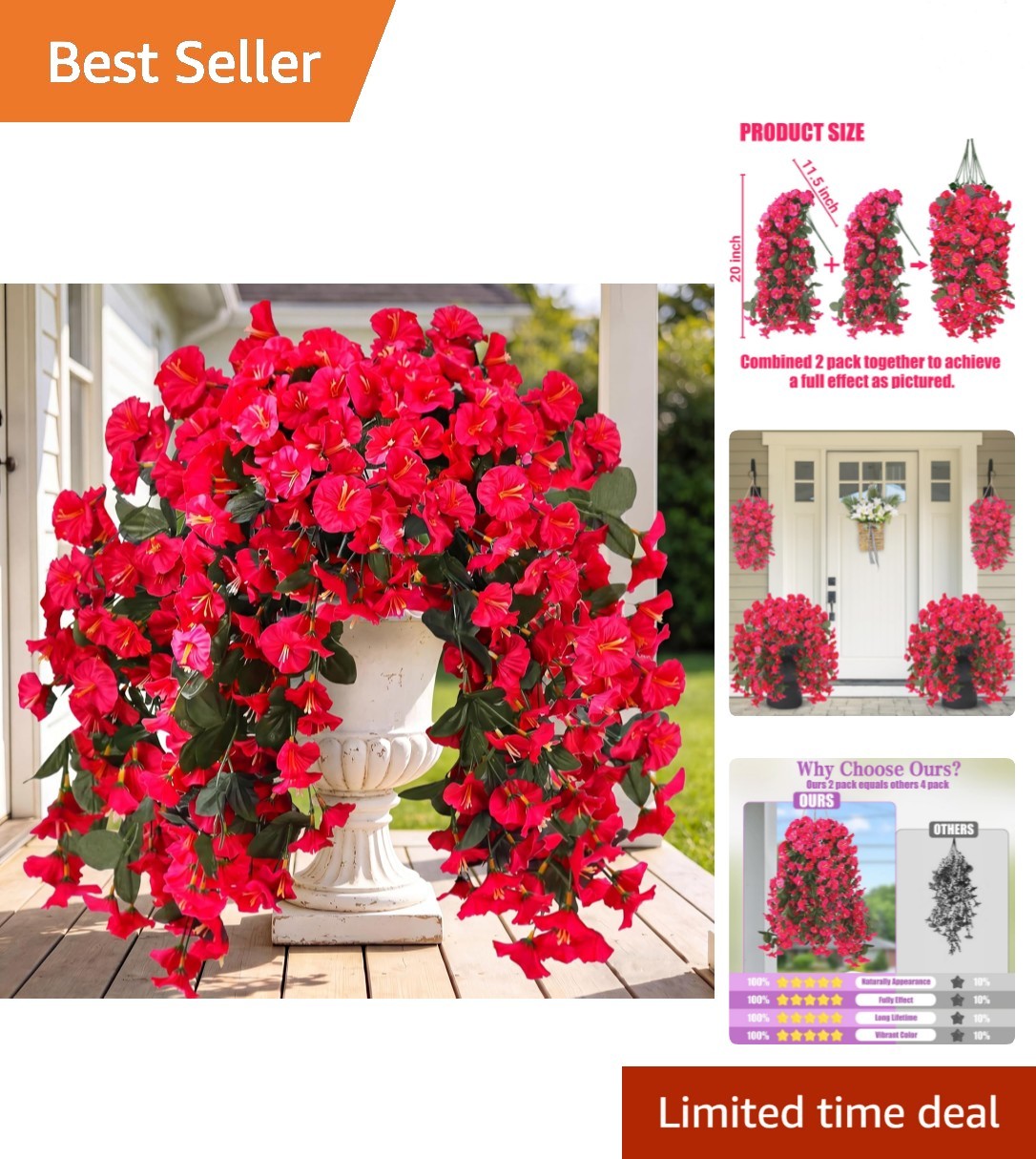 UV Resistant Faux Silk Hanging Flowers – 2PCS for Stunning Outdoor Decor