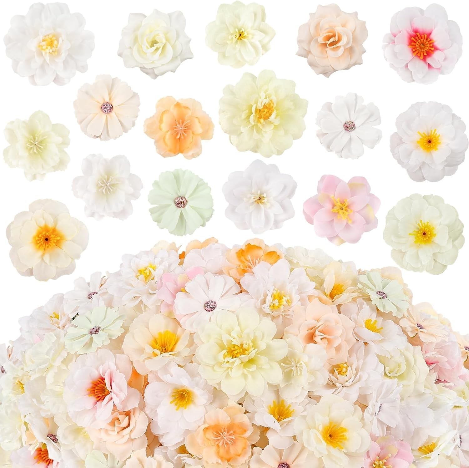 210 Pcs Mini Silk Flower Heads Small Fake Rose Daisy Faux Flowers Bulk Crafts