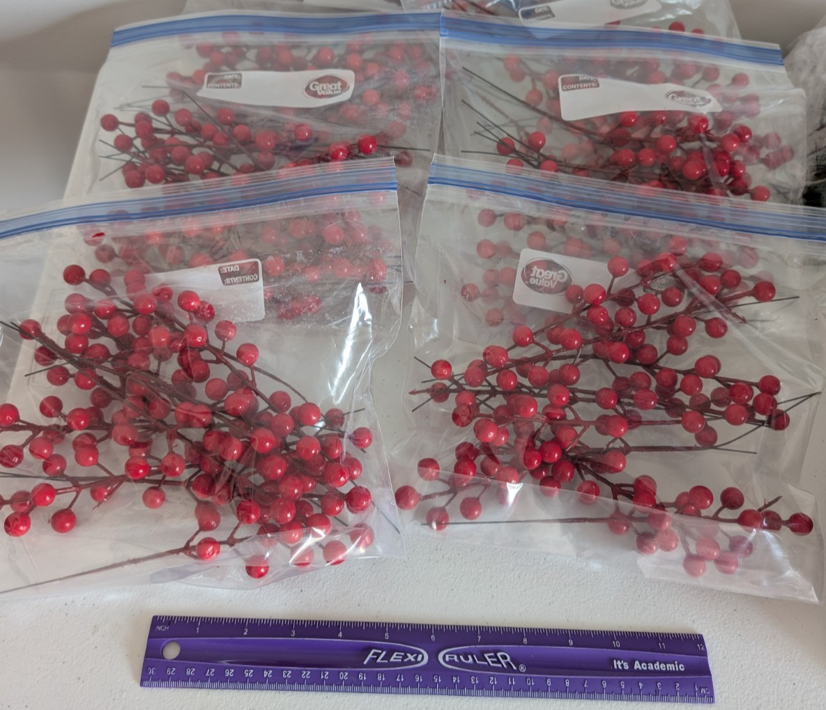 Artificial Red Berry Picks 35pc Wired Stems for Wreaths & Holiday Decor