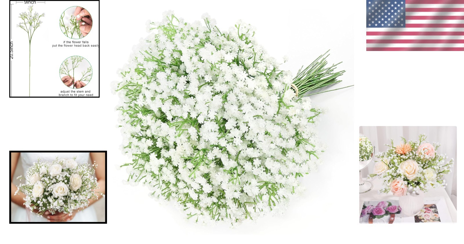 Vivid 30 PCS Faux Babys Breath Flowers – UV Resistant for -Round Beauty