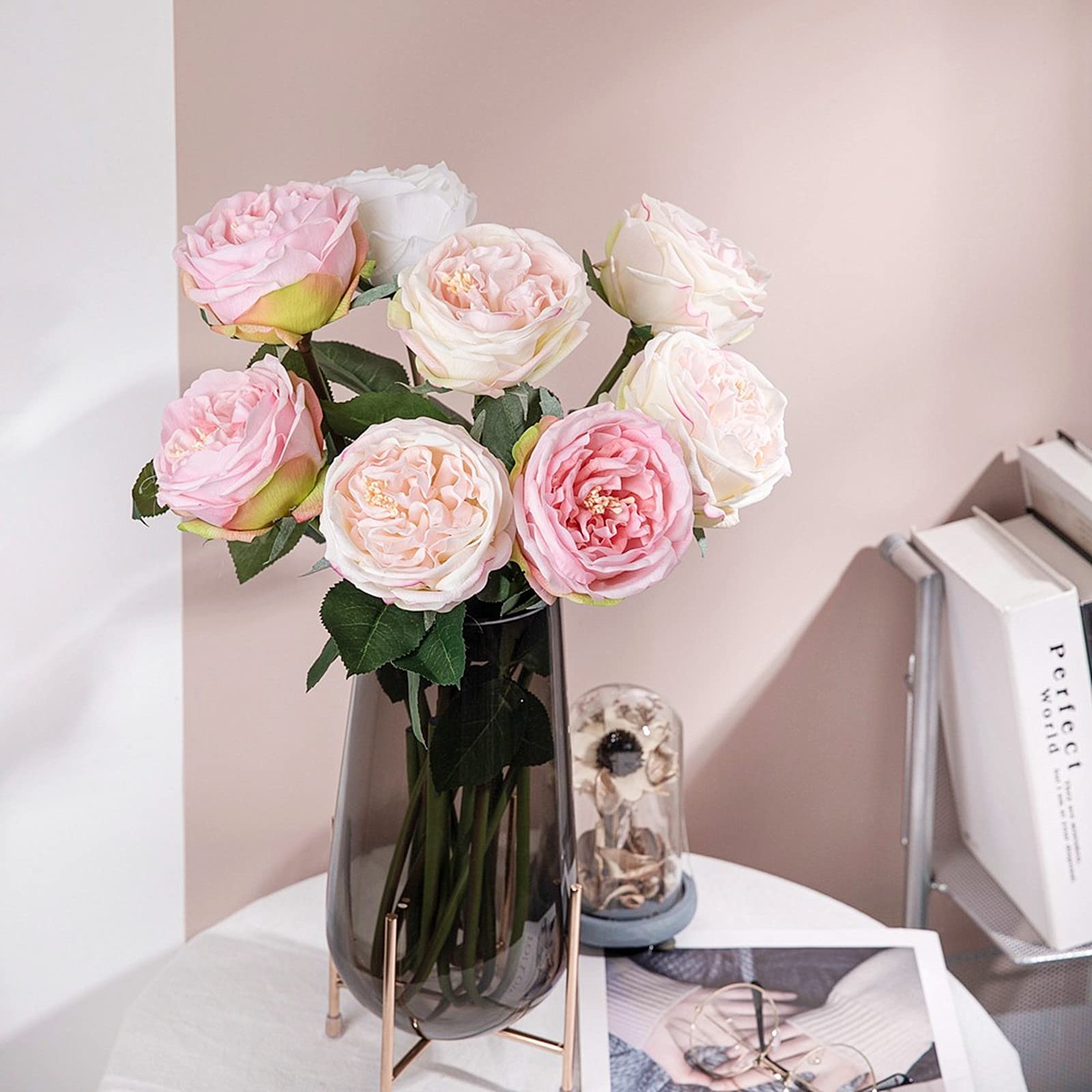 Fake Flowers Light Pink Realistic Roses Bouquet Spring Fall Winter Artificial…