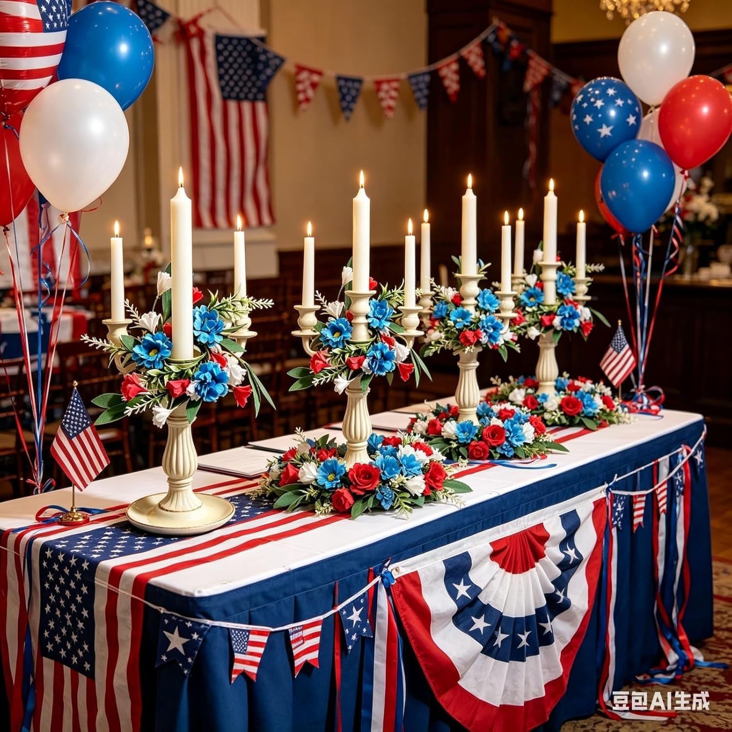 6 Pcs 1.38″ Mini Taper Candle Rings Wreaths 4th of July Table Decor Candle Holde