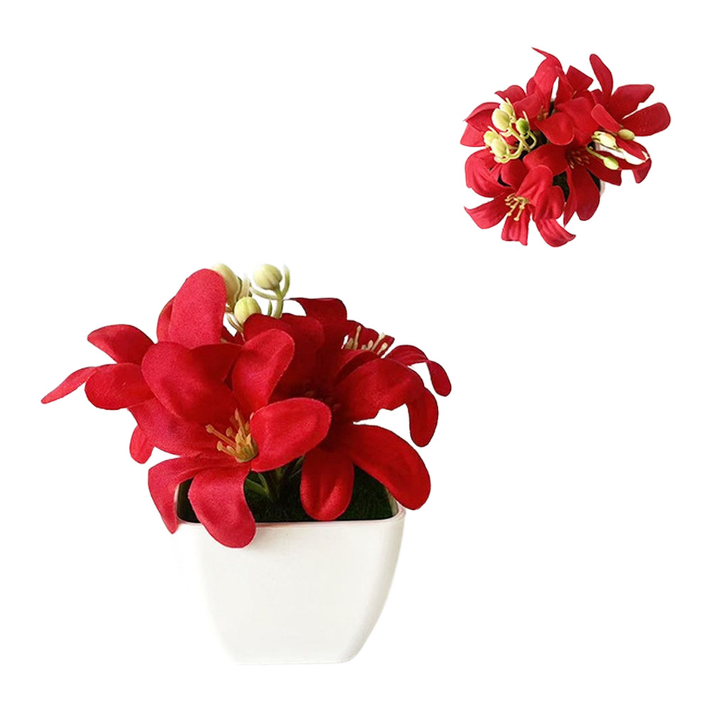 Plastic Miniature Lily Potted Plant 4.3 Inches for Small Space Decoration
