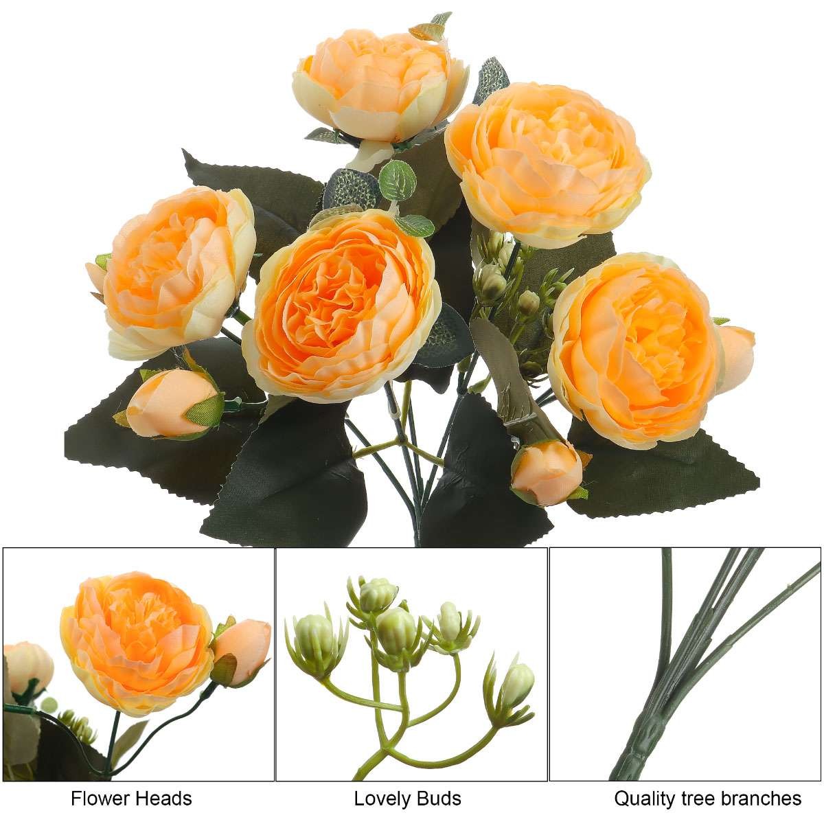 Artificial 9 Heads Silk Peony Flower Wedding Bouquet Party Home Decor Outdoor US