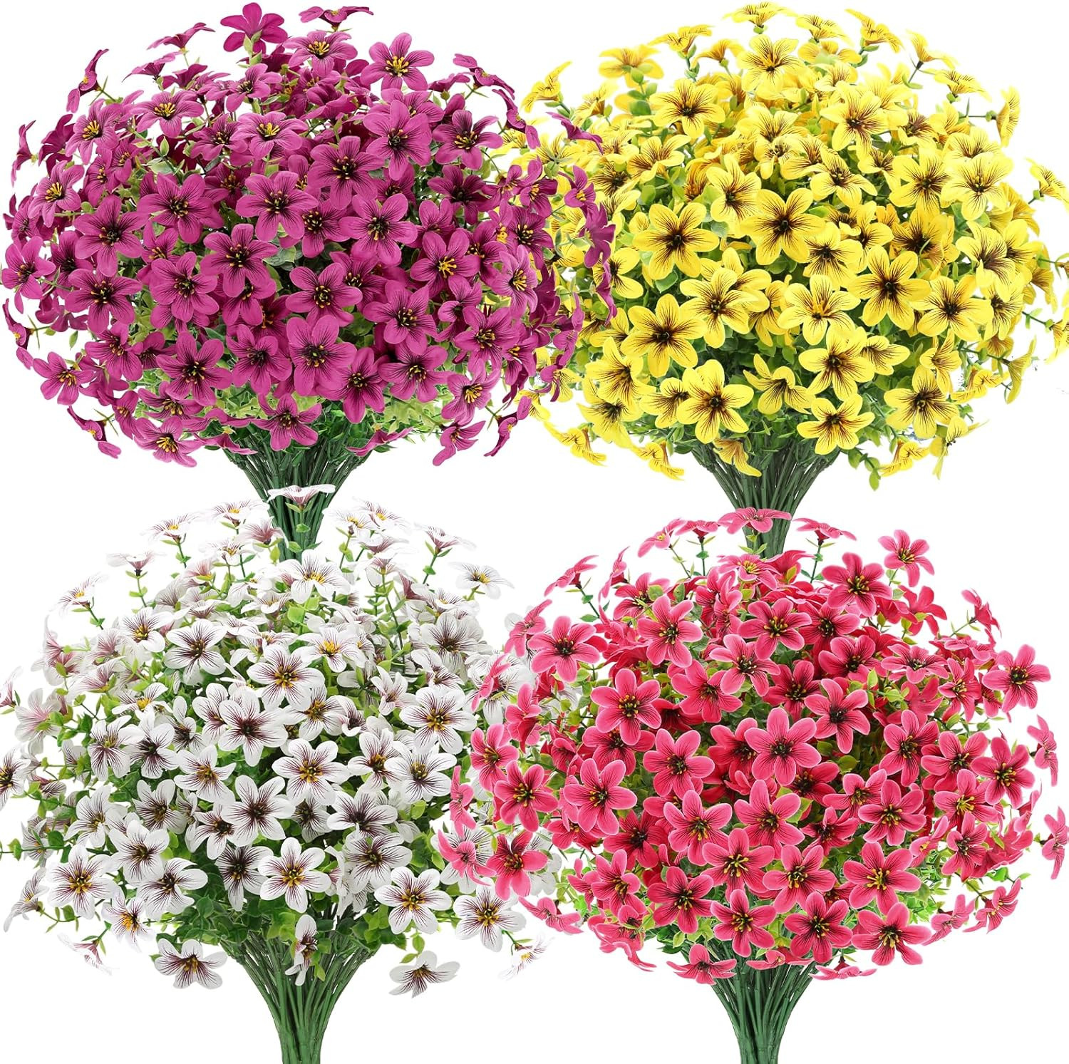 16 Bundles Artificial Flowers for Outdoors, UV Resistant Fake Flowers for Spring