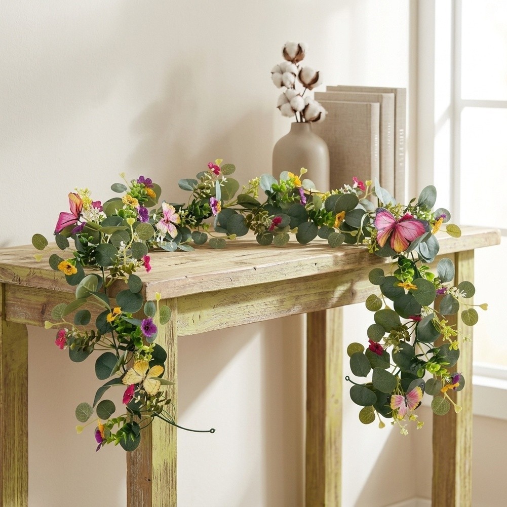 Artificial Eucalyptus Wreath with 3D Butterfly for Spring Summer Decor