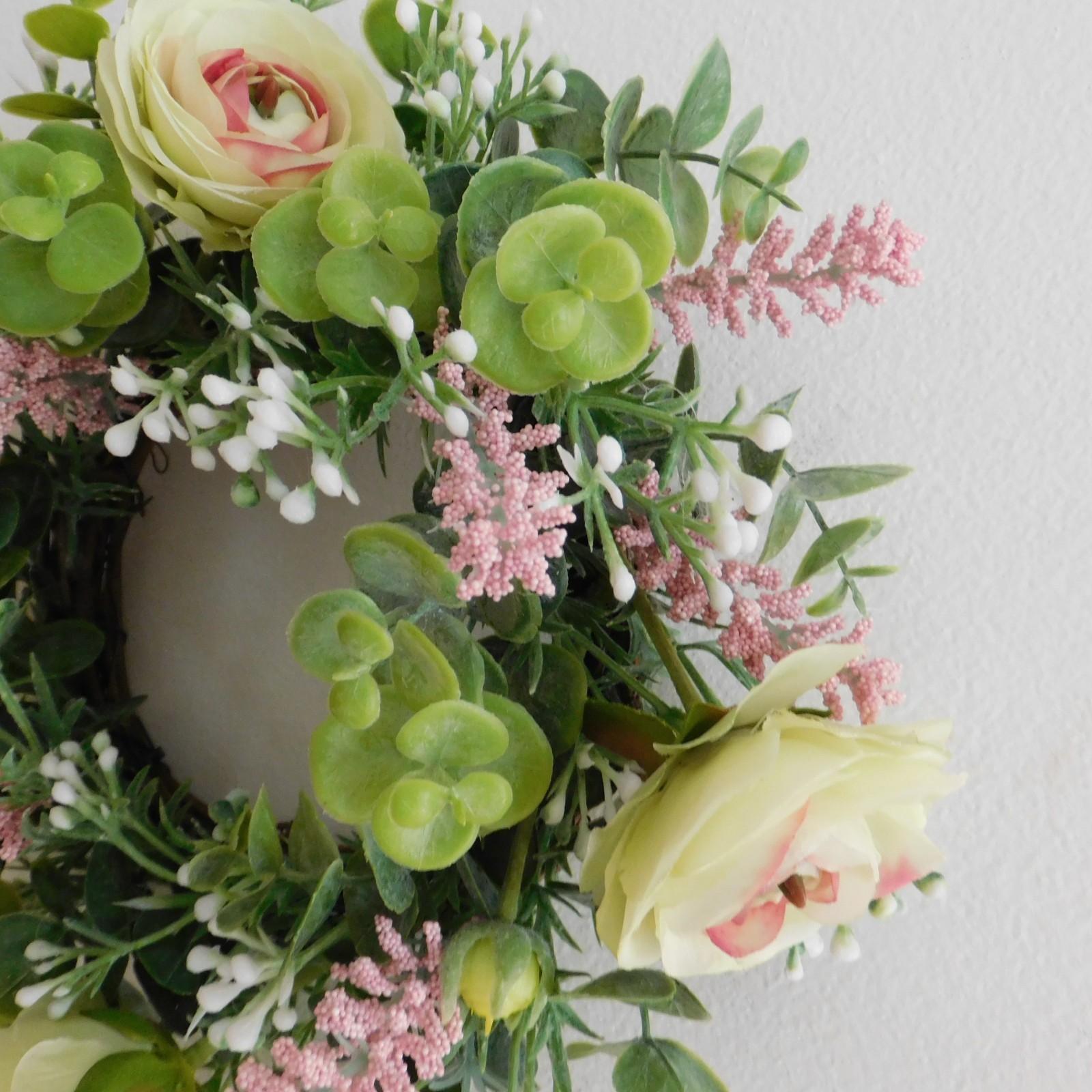 Dusty Miller Mini Wreath, Eucalyptus, Yellow Flowers, Candle Ring