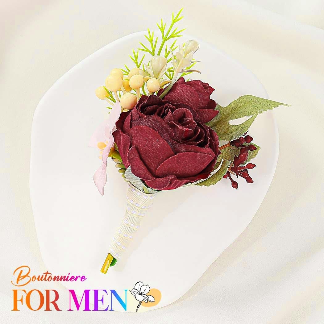 Bride Wedding Rose Boutonniere Groom Flower Buttonholes Prom Suit Decor Red