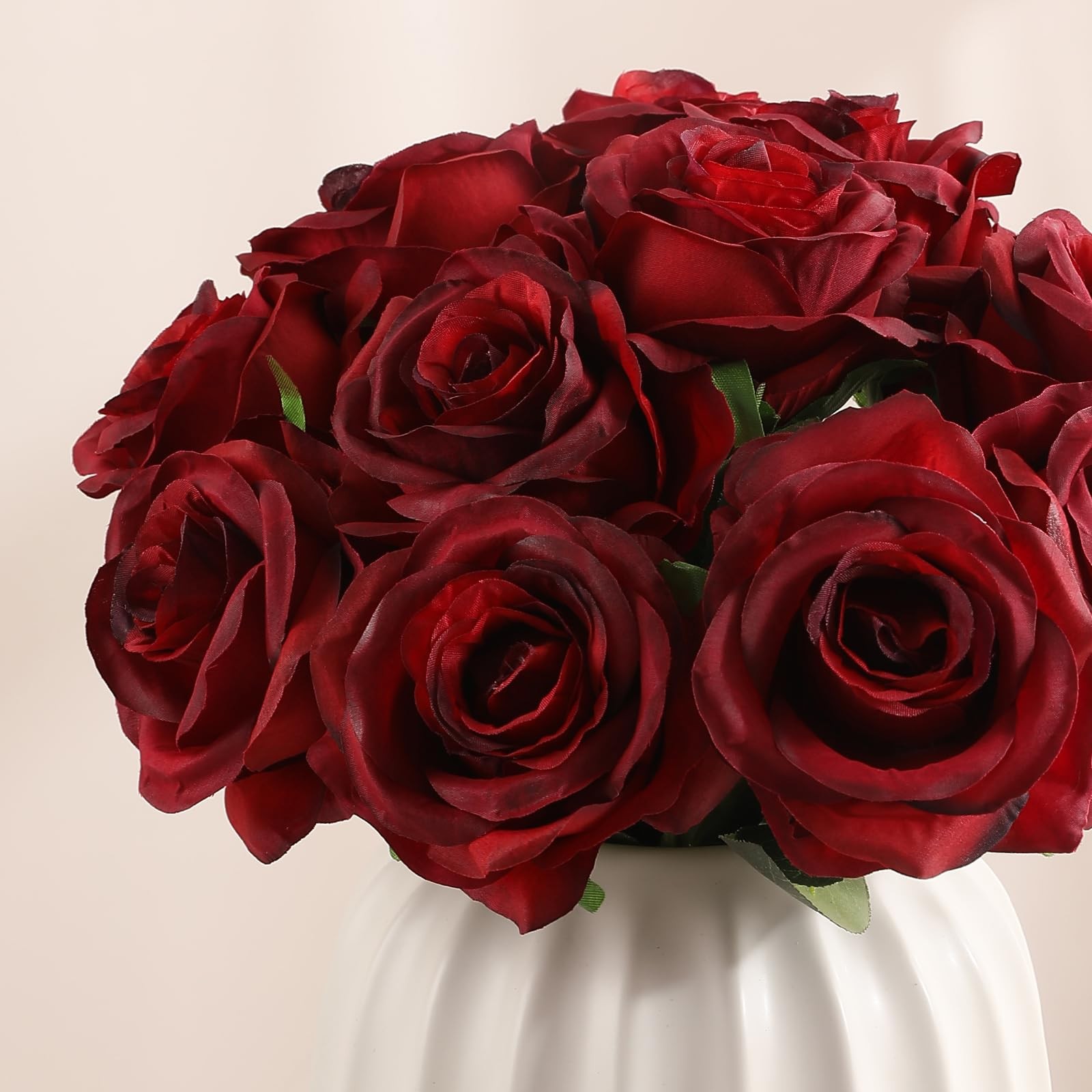 10 PCS Gradient Burgundy Red Artificial Silk Roses Real Touch Bridal Floral