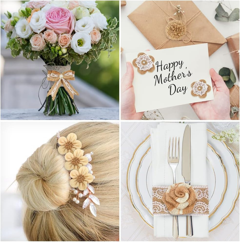 33PCS Handmade Burlap Flowers Set, 8 Styles Rustic Artificial Flowers & 3 Styles
