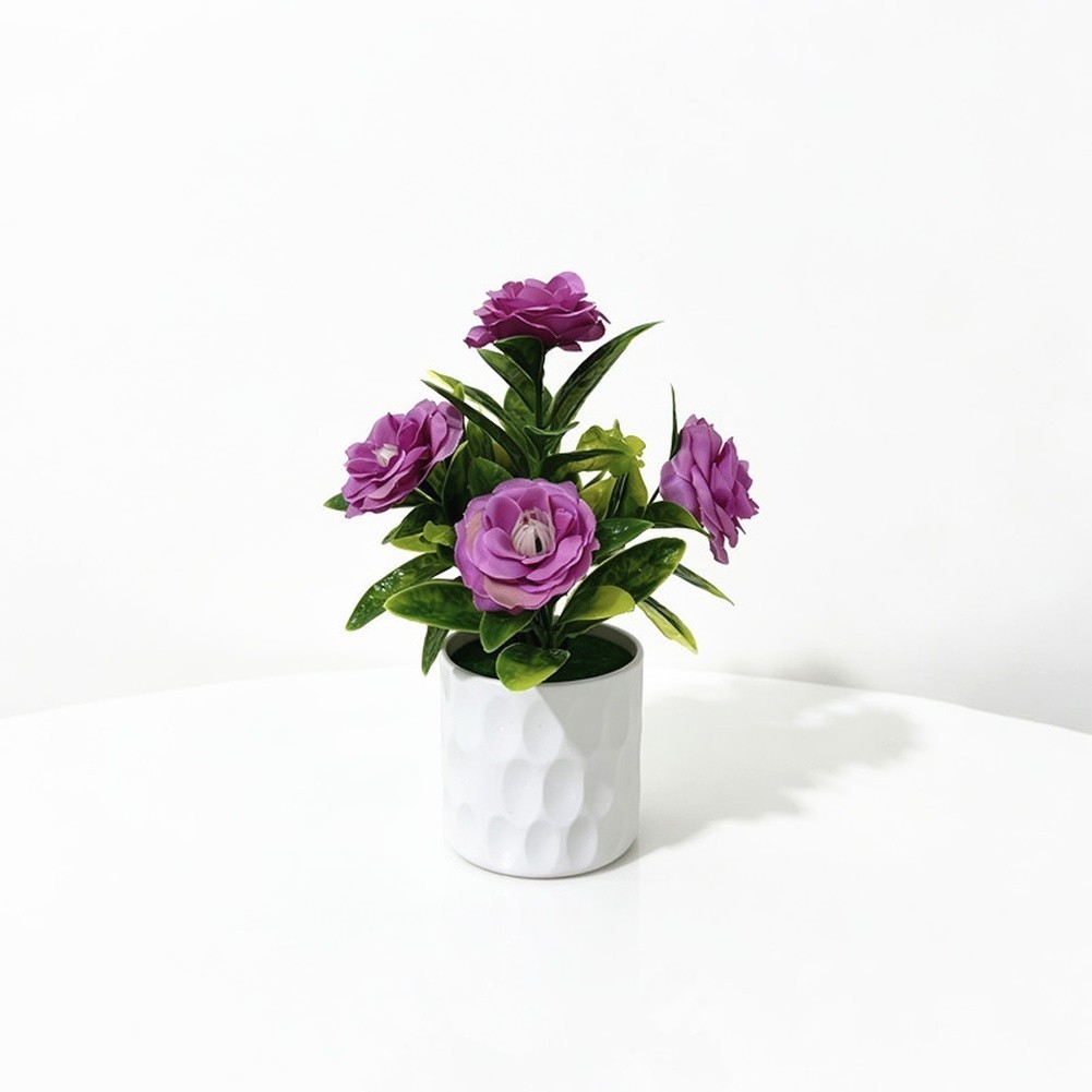 Silk Plant with 5 Realistic Blooms in White Pot for Office Desk Use