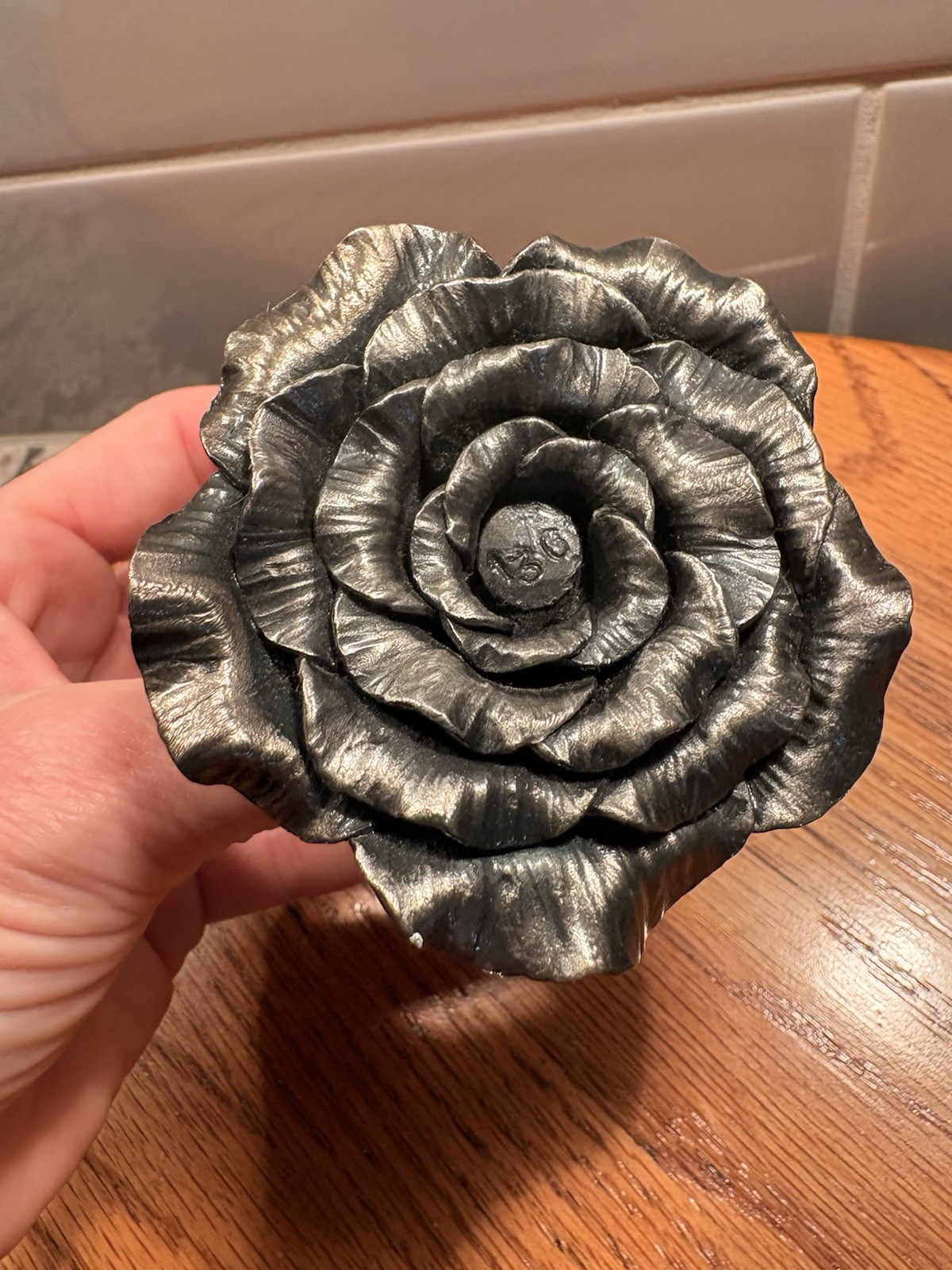 Hand Forged Welded Metal Rose Sculpture Steel Flower Self Standing Signed