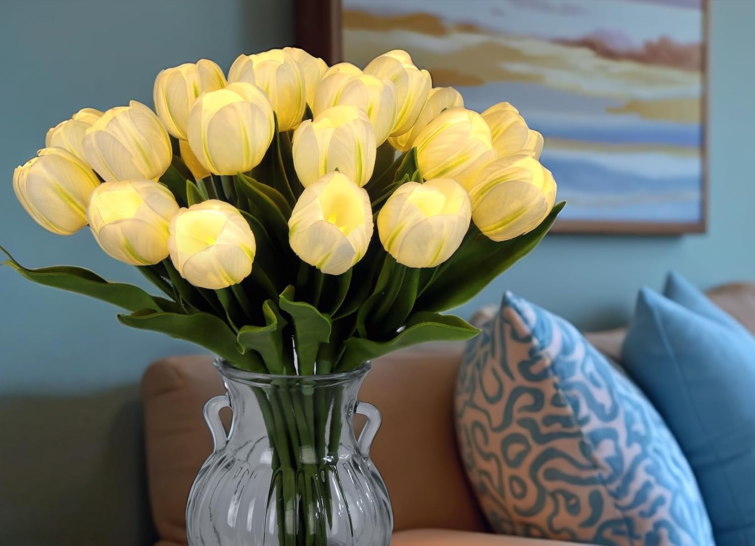 20 LED Lighted Faux Tulip Flowers for Home Decor – White, Valentine’s & Easter