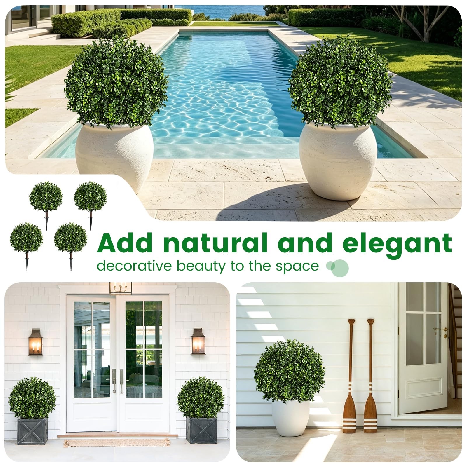 LRTCG Artificial Boxwood Topiary Ball Tree, UV Resistant Outdoor Faux Bushes …