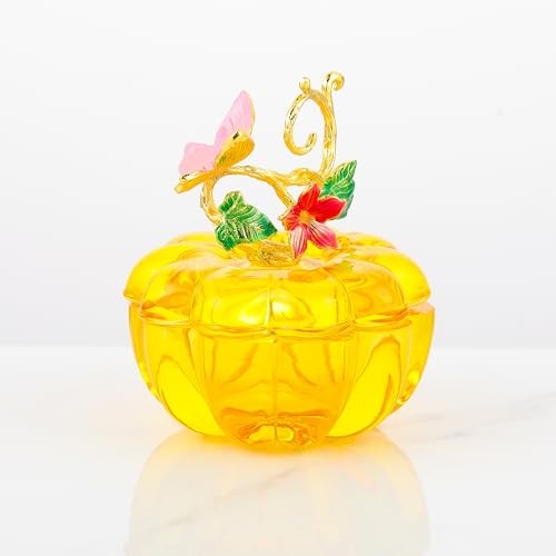 Crystal Pumpkin Ring Jewelry Box – Pumpkin Collectible Figurines Glass Yellow