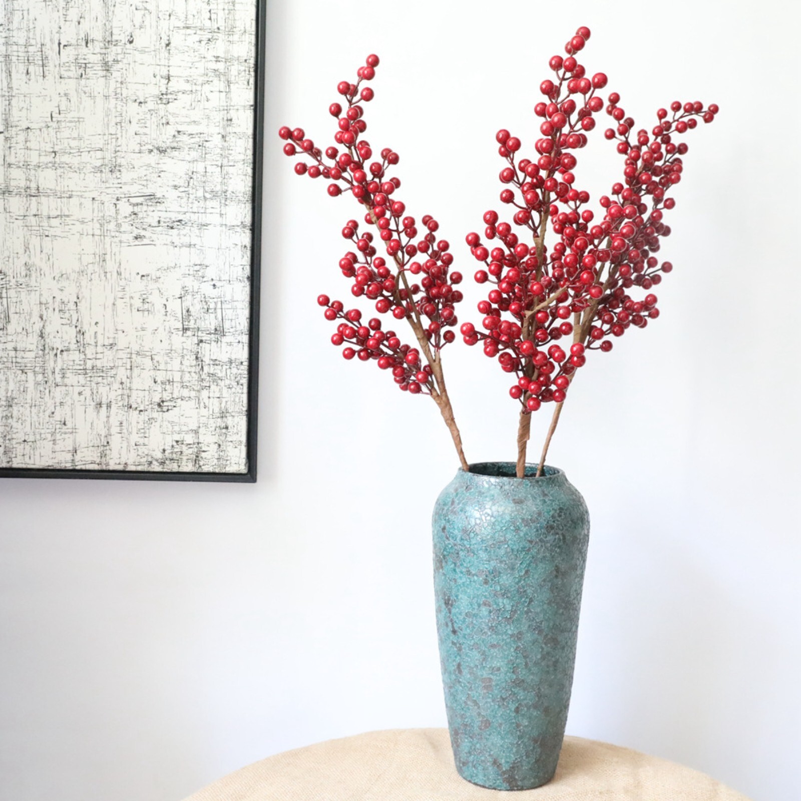 30 inch Tall Artificial Christmas Berries Holiday Berries Stems Red (Set of 3)