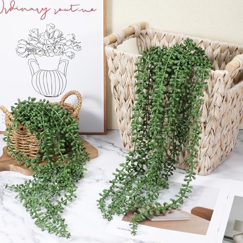 8 Pcs Artificial Succulents Hanging Plants, 27.6 Inch Fake String of Pearls