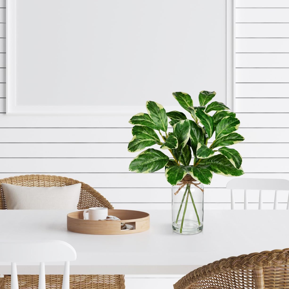 Artificial Greenery Stems in Glass Vase with Faux Water, 13.8″ Faux Plants In…