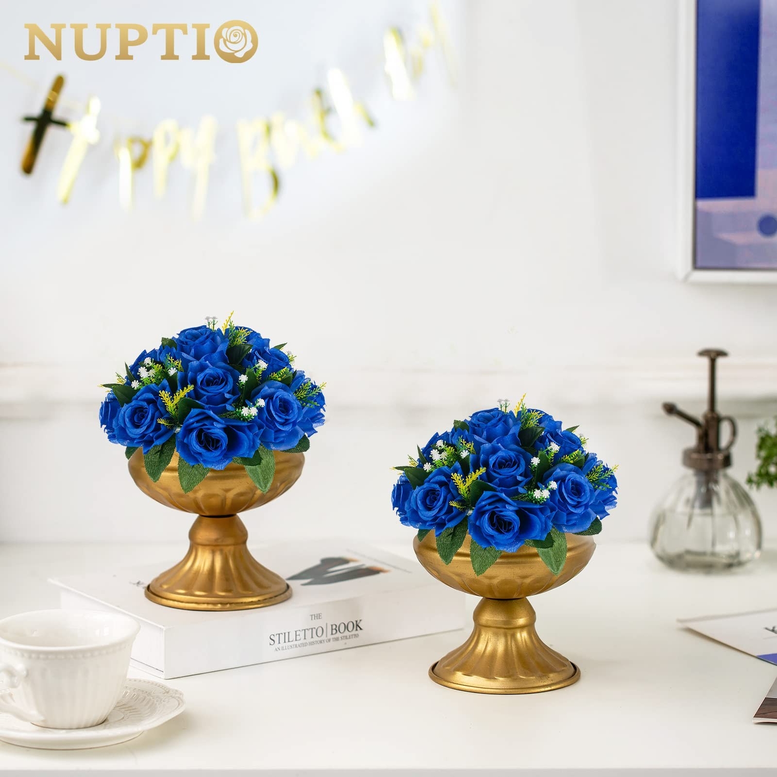 NUPTIO Flower Ball Arrangement Bouquet – 6 Pcs 9.5 inch Diameter Royal Blue F…