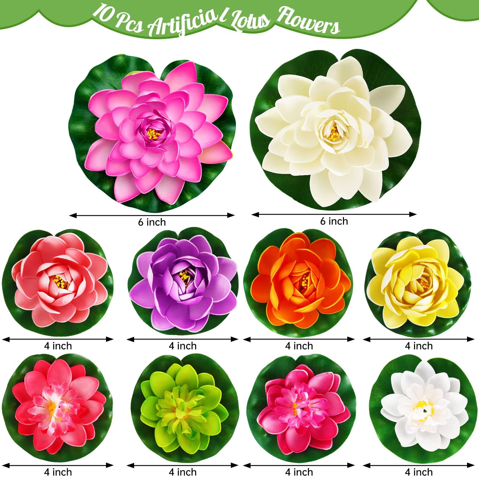 Artificial Lotus Flowers Water Lilies for Pond Pool, 10 Pcs Realistic Floatin…