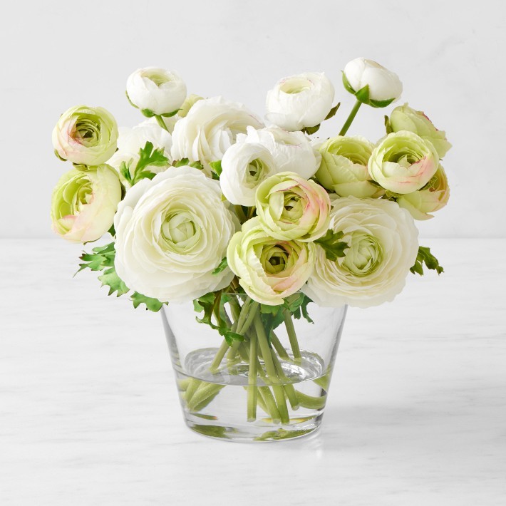 Faux Ranunculus Floral Arrangement in Glass Vase-Williams Sonoma|46175