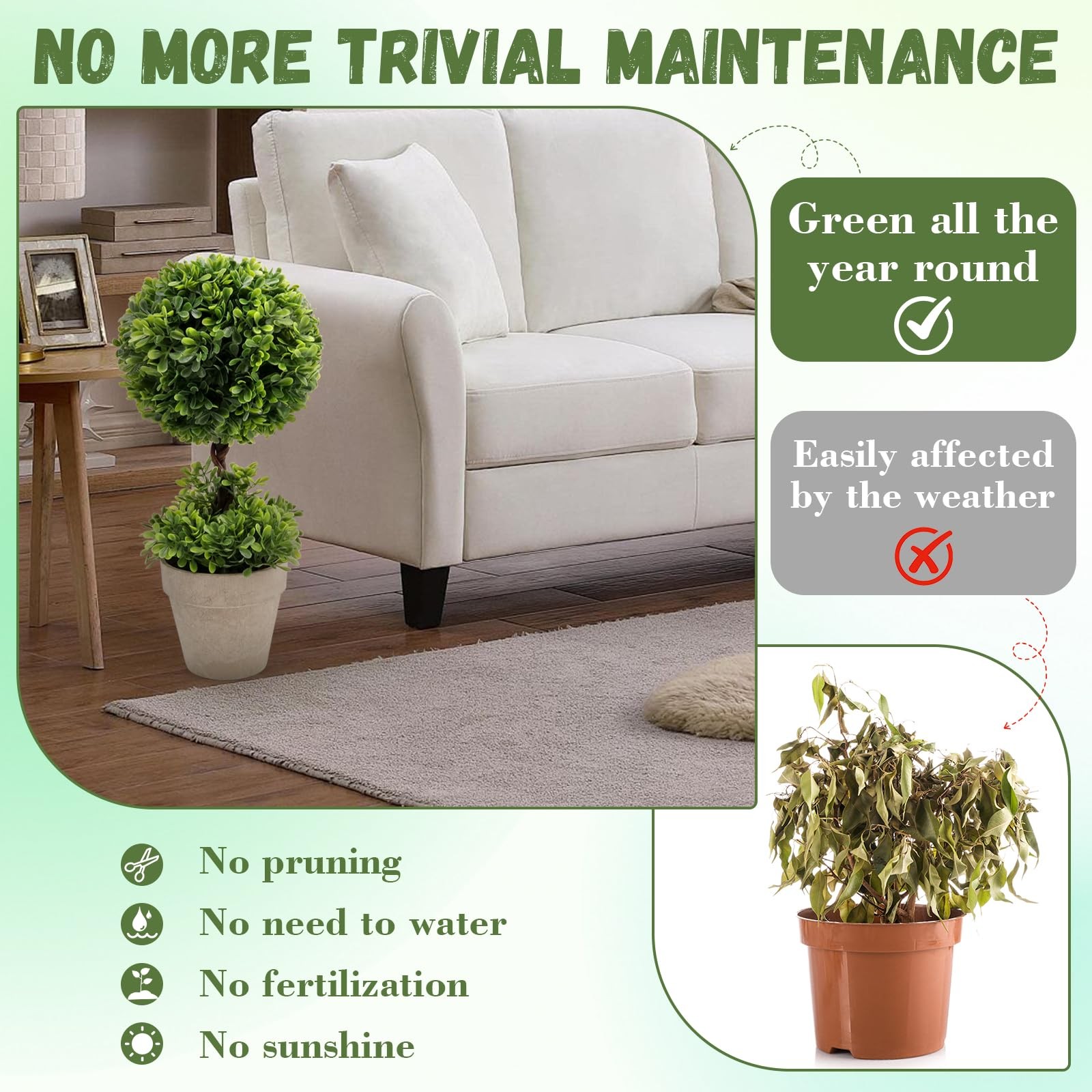 15 Inch Large Topiary Ball Plant Artificial Boxwood Topiary Potted Decoration…