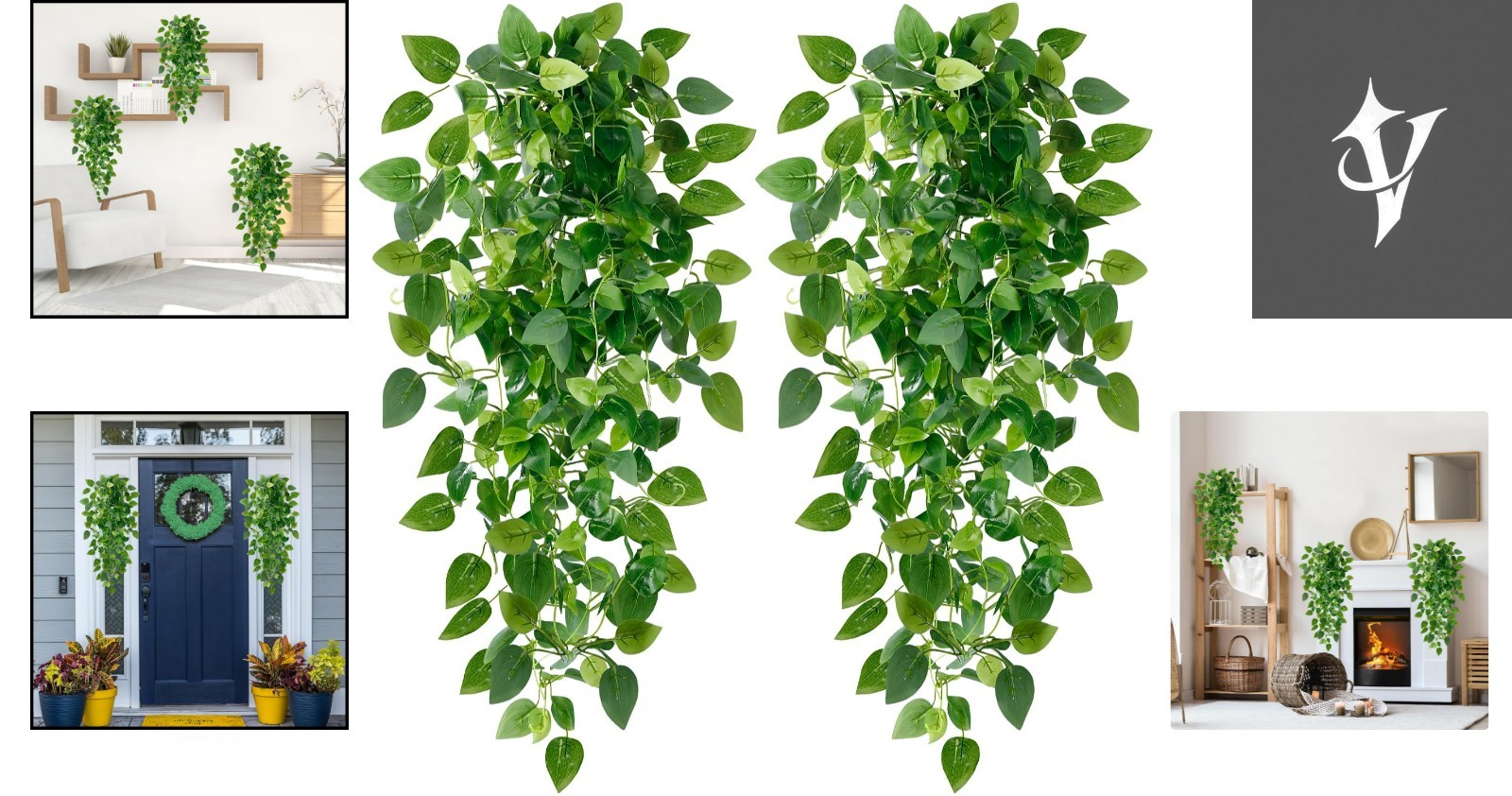Realistic Faux Ivy Hanging Plants – Set of 2 for Indoor Outdoor Decor