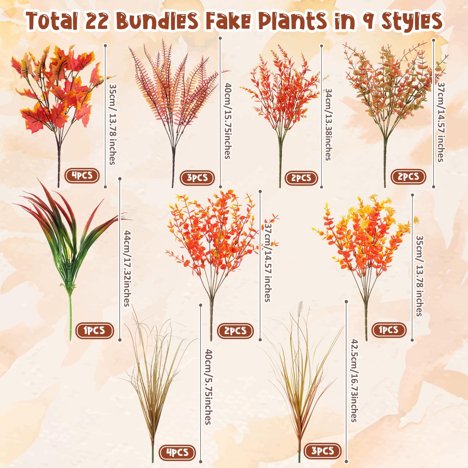 22 Bundles Artificial Fall Flowers for Outdoor Decoration, 9 Styles Autumn Th…