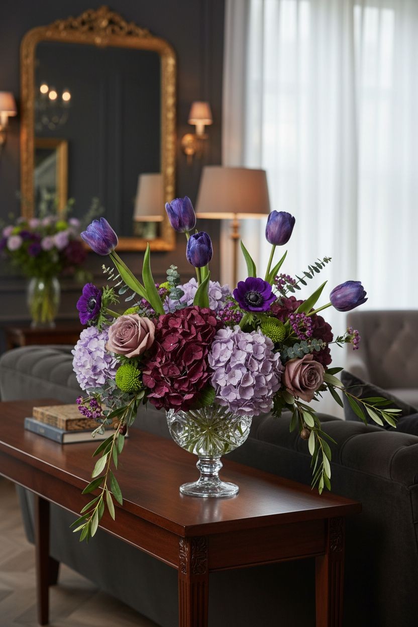 Artificial Purple Tulip Flowers Realistic Gradient Tulip Bouquet 6 Stems