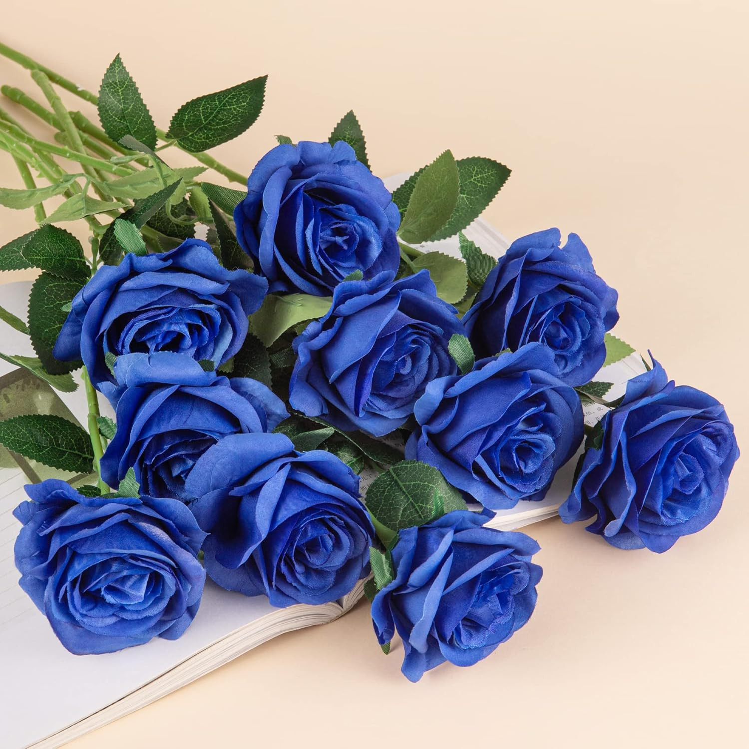 10pcs Royal Blue Artificial Silk Roses Long Stem Flowers for Wedding Decor DIY