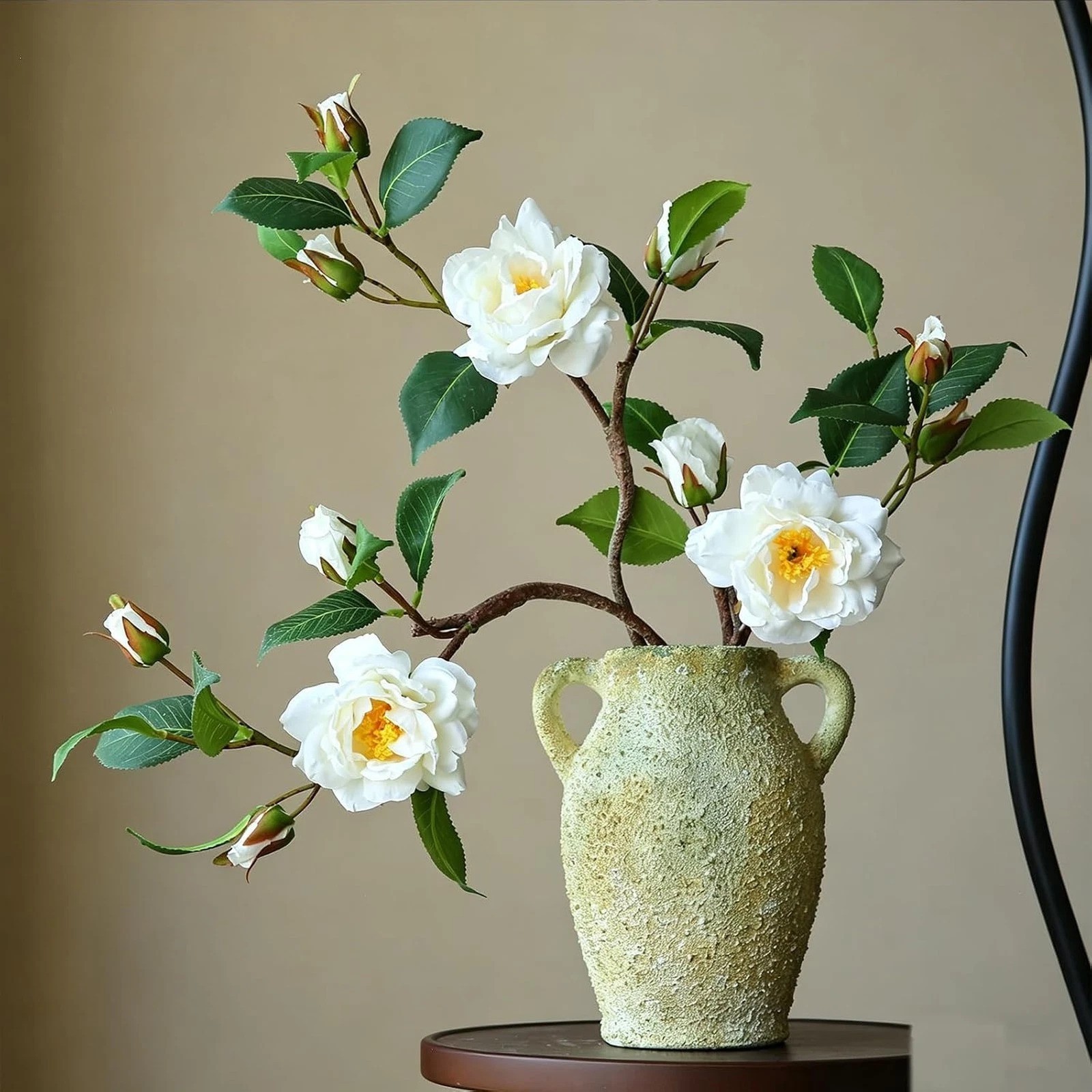 Artificial Camellia Flower Stems for Vase Decoration Faux Silk White Indoor
