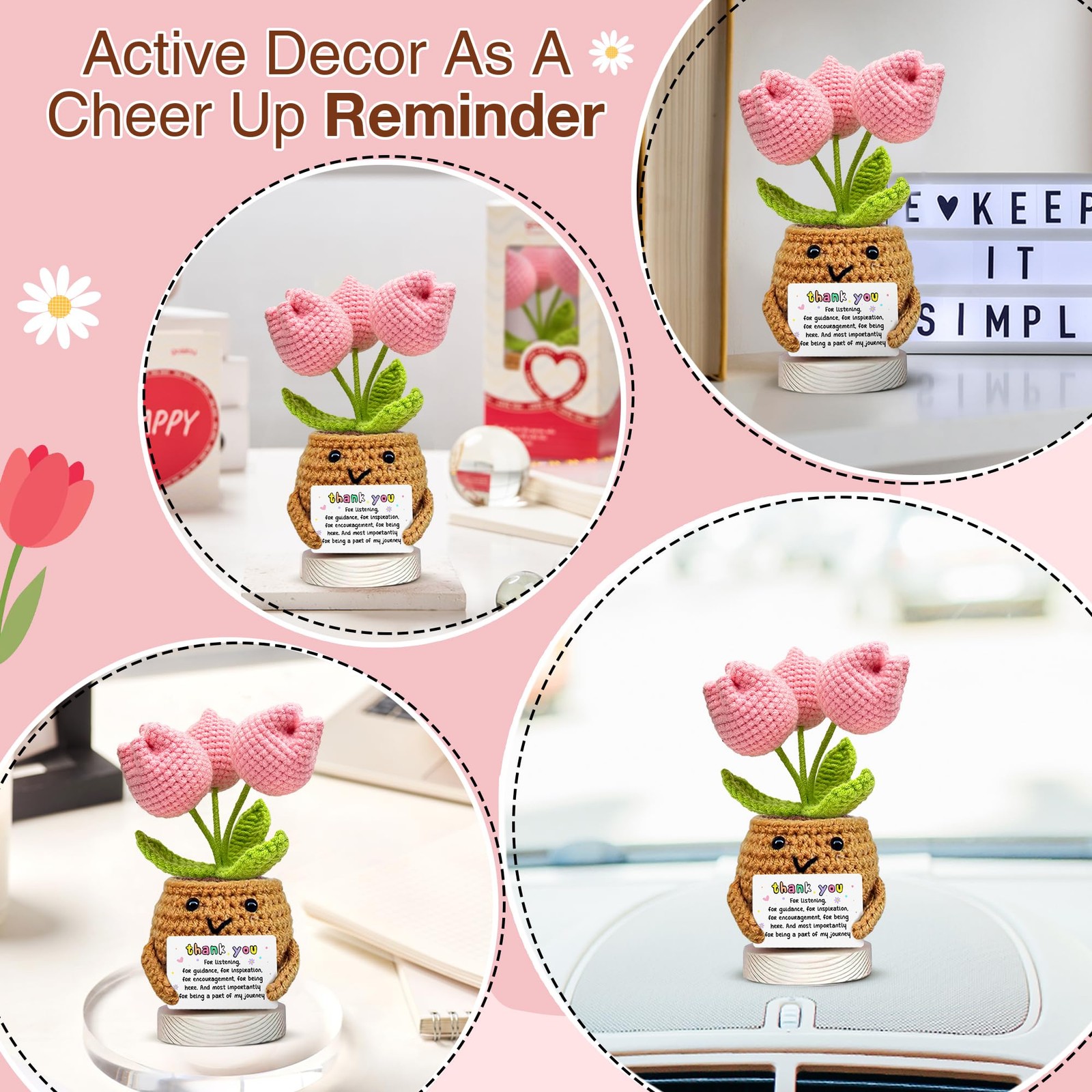 Handmade Crochet Tulip Flower Plant Uplifting Gift Desk Car Decor Appreciation