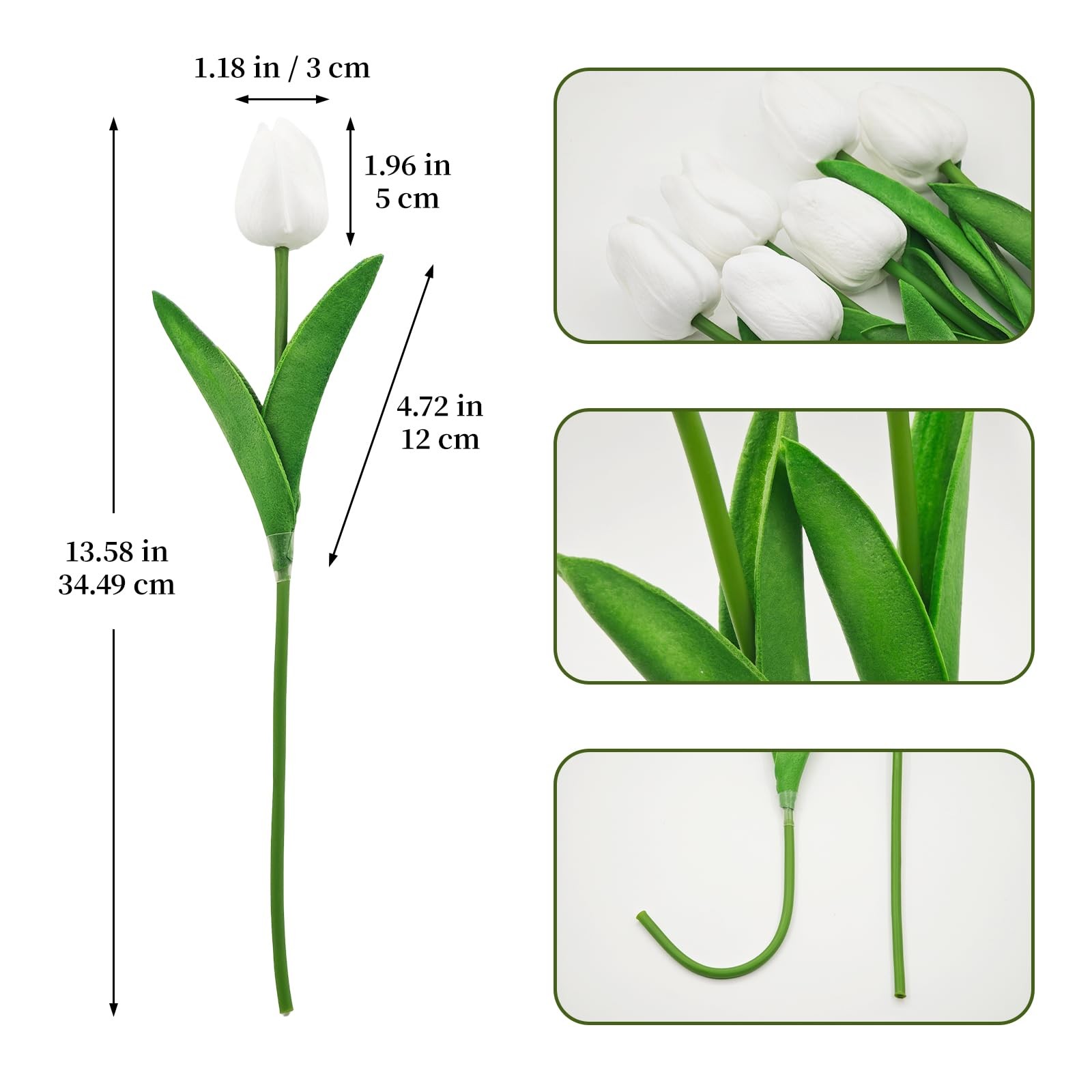 25 PCS White Tulips Artificial Flowers Real Touch Faux Bouquets Spring Wedding