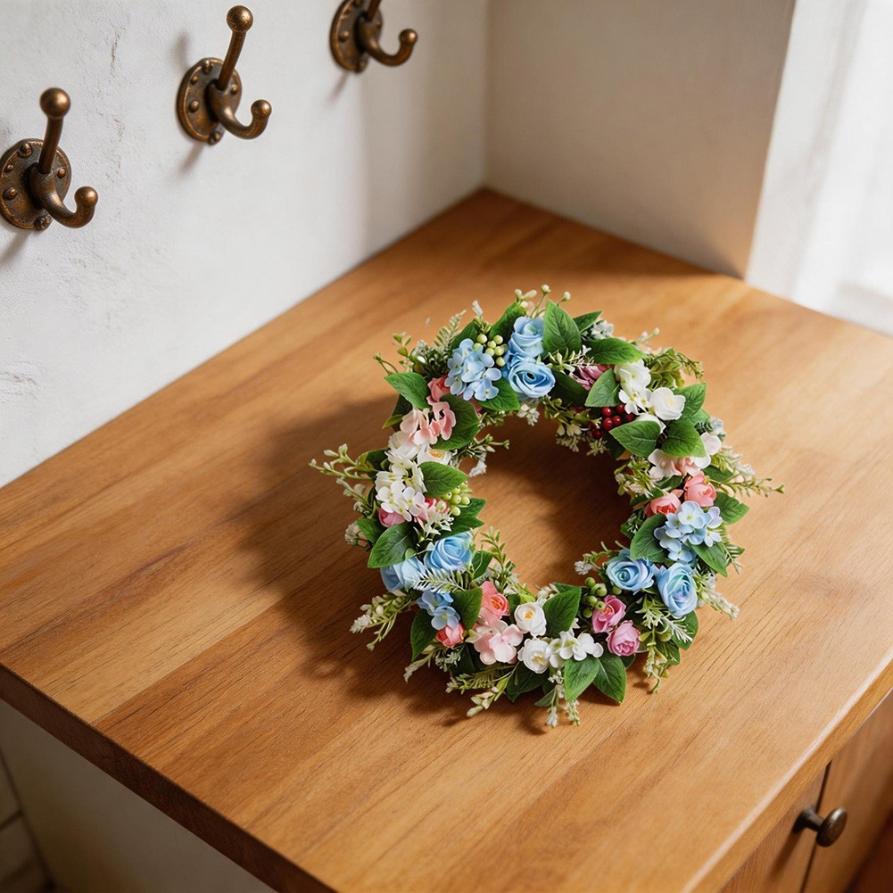 35x35cm Green Wreath Artificial Lifelike Foliage for Indoor Outdoor Year Round