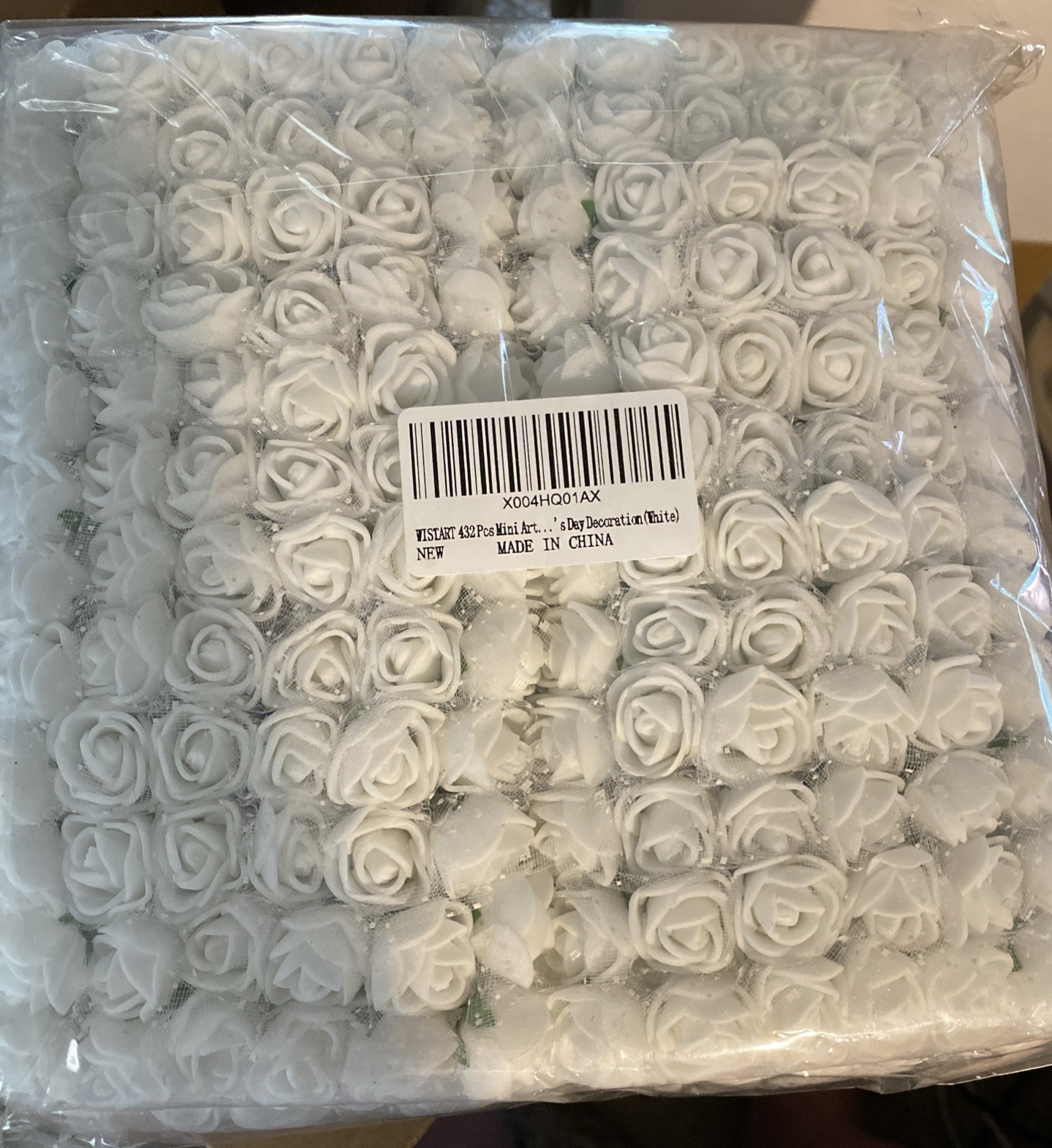 432 PCS White Artificial Foam Rose Heads 0.06 Faux Flowers For Crafts