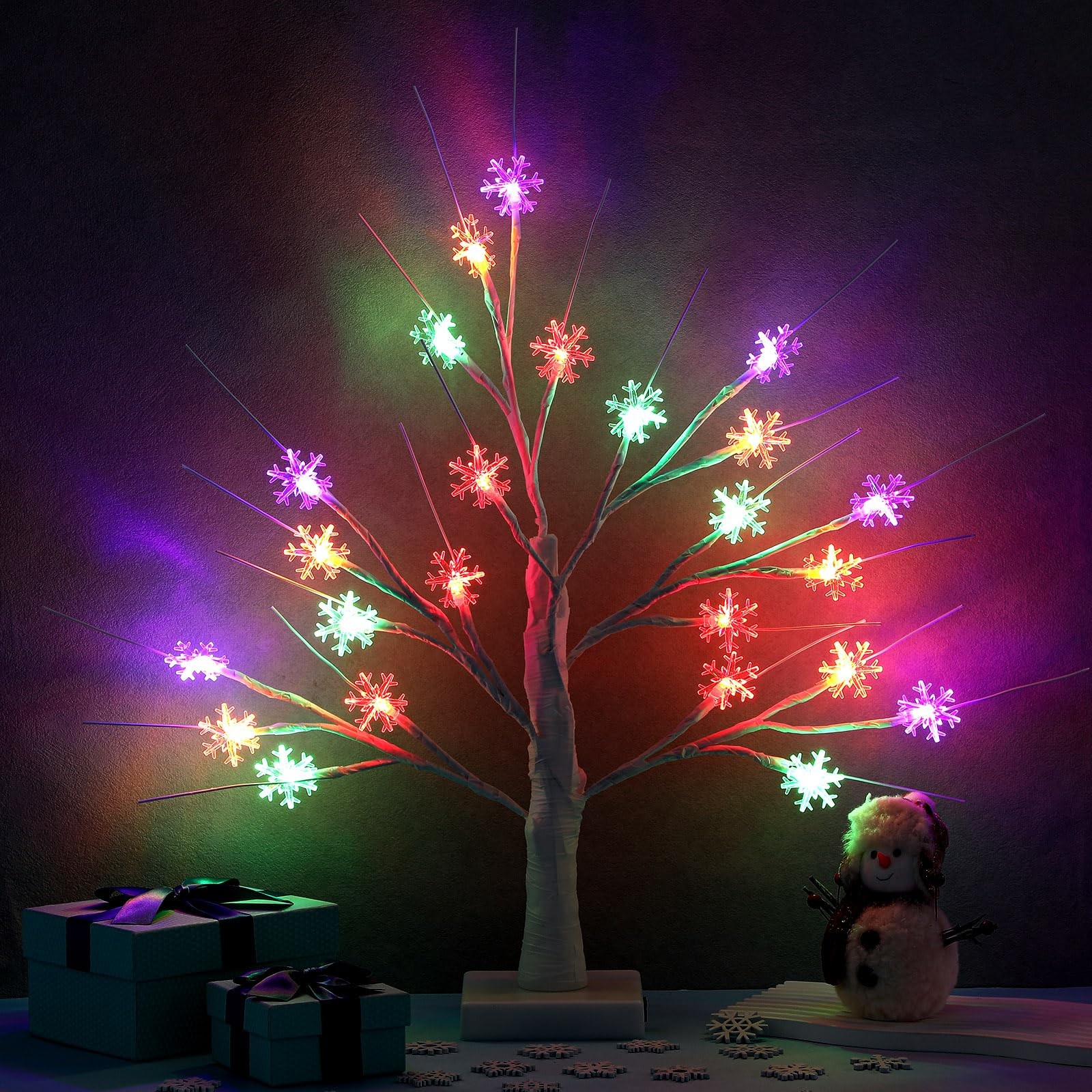 1 Winter Decoration Multi Colored Snowflake Tree LED Light with 24 LED Snowfl…