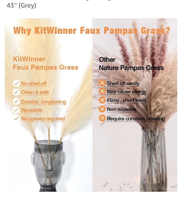 FOTEEWL 8 PCS Faux Pampas Grass Decor 43″ Tall Fake Pompas Floral Large grey