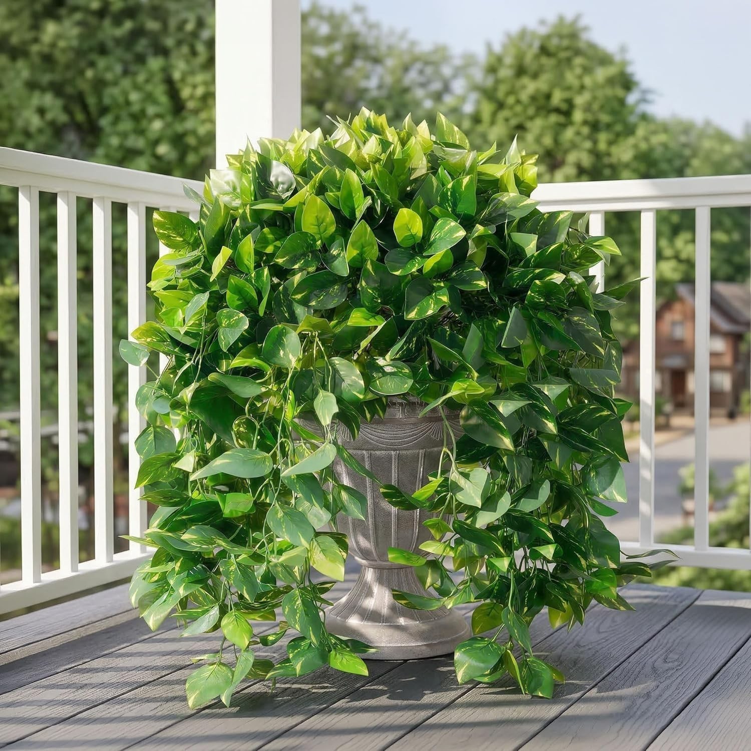 Lifelike Outdoor Faux Pothos Vines – 2 Pcs Green Decor for -Round Elegance