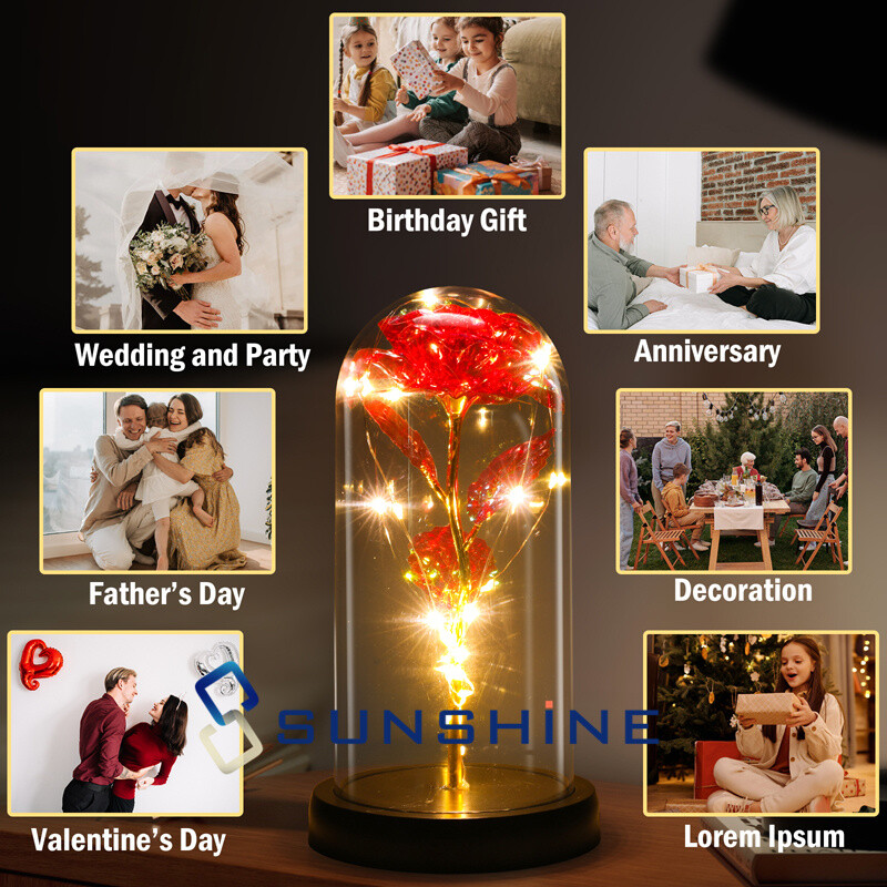 Gold Plated 24k Dipped Rose Flower In Glass Dome Romantic Gift Love For Mom Girl