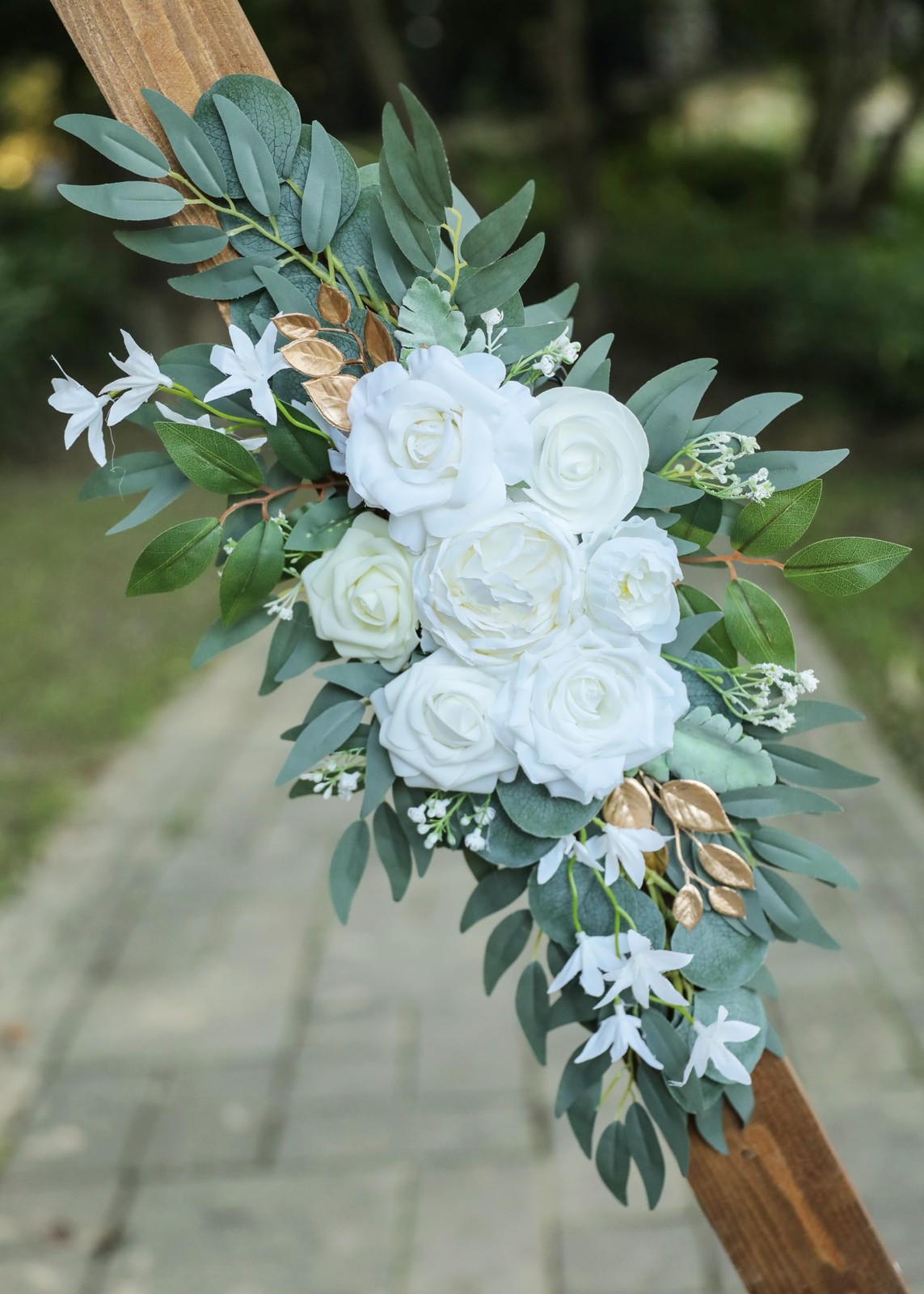 Artificial White Wedding Arch Flower Swags Set Of 2 Gold Floral Decoration