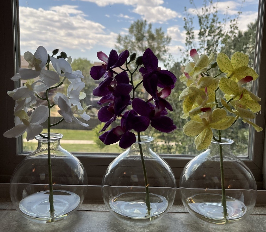 Nearly Natural 9-in Phalaenopsis Artificial Orchid in Vase – Set of 3