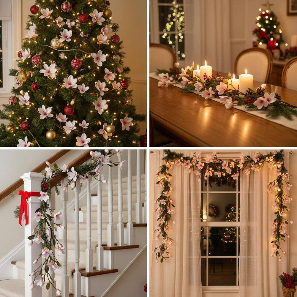10 In. Magnolia Series Pink Artificial Magnolia Flower Tree Vine for Wedding Arc